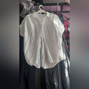 Time and Tru White Short Sleeve Mandarin Collar Button Down Shirt